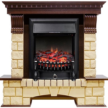 Каминокомплект Royal Flame  Pierre Luxe - Темный дуб / Шампань с очагом Fobos FX Black