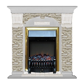 Каминокомплект Glenrich Арочный Грот однотонный (Fobos brass) белый дуб