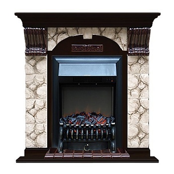 Каминокомплект Glenrich Арочный Magestic black камень Карелия, шпон венге