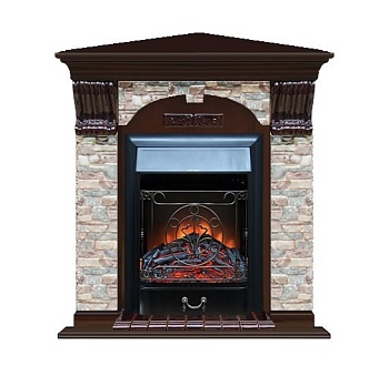 Каминокомплект Glenrich арочный угловой (Magestic black) дуб