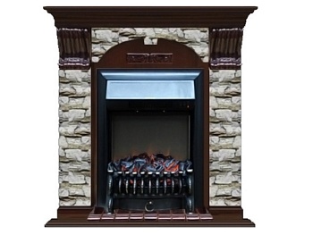 Каминокомплект Glenrich Арочный Fobos black камень Алтай, шпон дуб