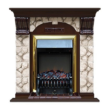 Каминокомплект Glenrich Арочный (угловой) Magestic brass камень Карелия, шпон дуб