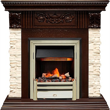 Каминокомплект Dimplex Luxemburg (каменный) - Сланец/Темный дуб с очагом Cavendish