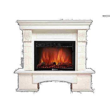 Портал Firelight Forte 25S камень белый, шпон белёный дуб