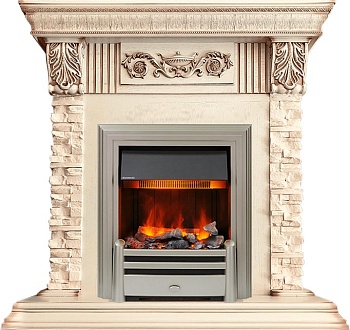 Каминокомплект Dimplex Luxemburg (каменный) - Сланец/Cлоновая кость с патиной с очагом Chesford