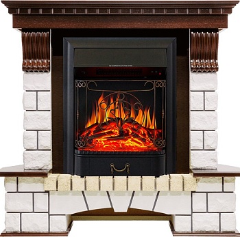 Каминокомплект Royal Flame  Pierre Luxe угловой - Темный дуб / Белый с очагом Majestic FX Black