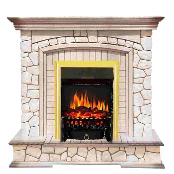 Каминокомплект Royal Flame  Preston - Белый/Слоновая кость с патиной с очагом Fobos FX Brass