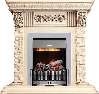 Каминокомплект Dimplex Luxemburg (каменный) - Сланец/Cлоновая кость с патиной с очагом Danville Chrome FB2