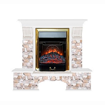 Каминокомплект Glenrich Бостон К Арбат (Magestic brass) белый