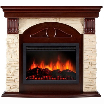 Каминокомплект Electrolux Torre 26/30U (угловой) с очагом EFP/P-2620RLS камень слоновая кость, шпон темный дуб