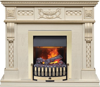 Каминокомплект Dimplex Corsica - Слоновая кость с патиной (Ширина 1100) с очагом Danville Brass FB2