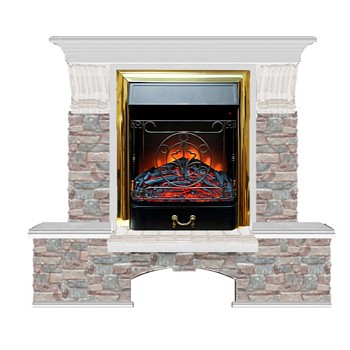 Каминокомплект Glenrich Бостон К Грот цветной (Magestic brass) белый дуб