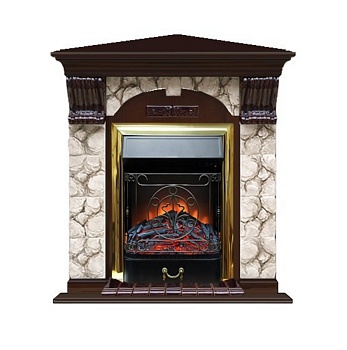 Каминокомплект Glenrich арочный угловой (Magestic brass) дуб