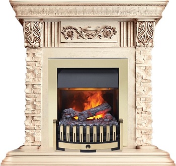 Каминокомплект Dimplex Luxemburg (каменный) - Сланец/Cлоновая кость с патиной с очагом Danville Brass FB2