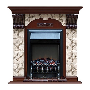 Каминокомплект Glenrich Арочный Magestic black камень Карелия, шпон красное дерево