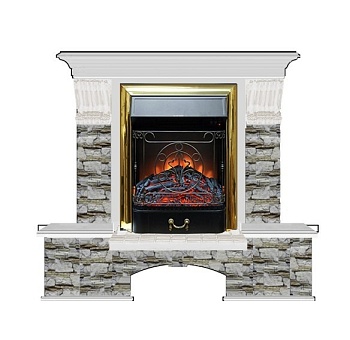 Каминокомплект Glenrich Бостон К Алтай (Magestic brass) белый дуб